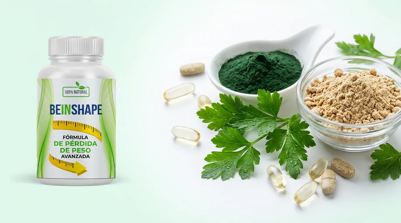 Espirulina en polvo junto al frasco de BeInShape